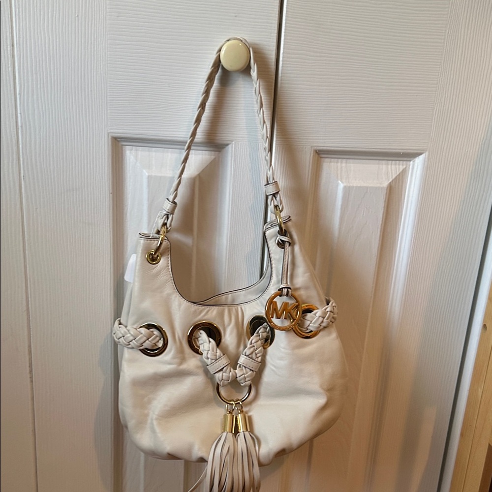Michael Kors Cream Shoulder Bag with Gold Accents